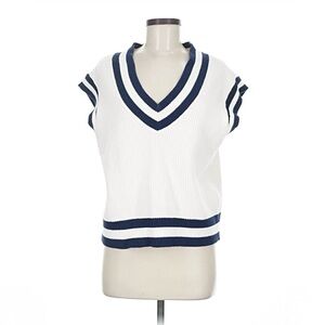 LOFT Women’s Cream and Navy V-Neck Sweater Vest Size Small NWT